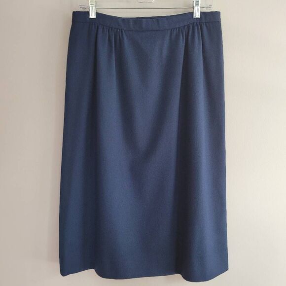 Vintage Pendleton navy blue a line 100% wool skirt size 12 academia office - Picture 1 of 10